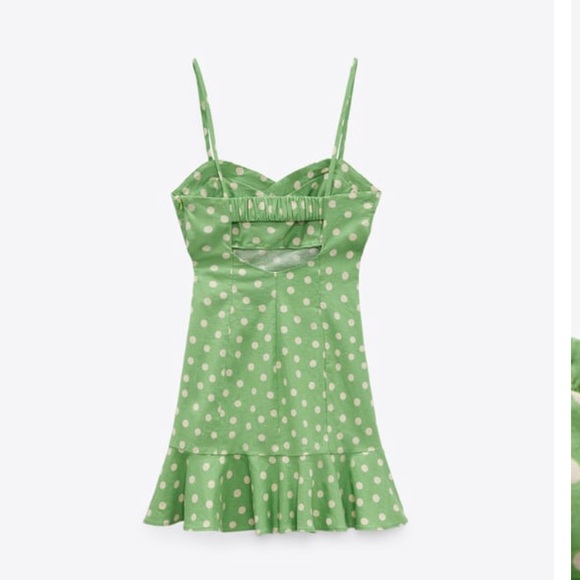 Green linen polka dot summer dress Zara spring summer collection - Picture 6 of 15